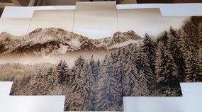 Εικόνα 5 μερών παγωμένα βουνά σε σχέδιο σέπια