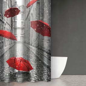 Κουρτίνα Μπάνιου Abstract Des 102 Grey - Red Saint Clair 180x200cm 180Πx200Υ 180x200cm Πολυέστερ