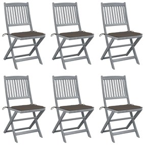 Καρέκλες Εξ. Χώρου Πτυσσόμενες 6 τεμ. Ξύλο Ακακίας &amp; Μαξιλάρια