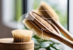 Intra Συλλεκτικό Ξύλινο Παζλ Plywood 4mm - Ξύλινες βούρτσες και φυτό σε γλάστρα στο παράθυρο Σε Ξύλινο Κουτί - Διαστάσεις: 10x10 cm – 25 κομμάτια