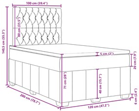 Κρεβάτι Boxspring με Στρώμα Σκούρο Γκρι 120x200 εκ. Υφασμάτινο - Γκρι