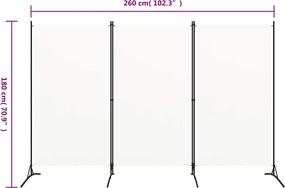 vidaXL Διαχωριστικό Δωματίου με 3 Πάνελ Λευκό 260 x 180 εκ. Υφασμάτινο