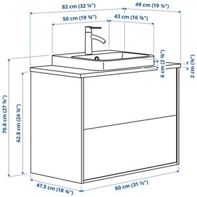 ANGSJON/BACKSJON βάση νιπτήρα με συρτάρια/νιπτήρα/μπαταρία/γυαλιστερό, 82x49x71 cm 195.213.97