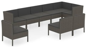 vidaXL Σαλόνι Κήπου Σετ 9 Τεμαχίων Γκρι Συνθετικό Ρατάν με Μαξιλάρια