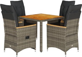 vidaXL Σετ Τραπεζαρίας Κήπου 5 τεμ. Γκρι Συνθ. Ρατάν με Μαξιλάρια