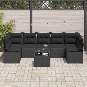vidaXL Σετ Καναπέ Κήπου 8 pcs Μαύρο Πολυεστέρας, Ρατάν και Γυαλί