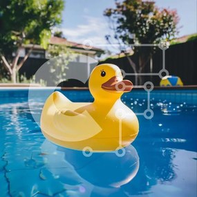 Intra Συλλεκτικό Ξύλινο Παζλ Plywood 4mm - Κίτρινη λαστιχένια πάπια που επιπλέει στην πισίνα Σε Ξύλινο Κουτί - Διαστάσεις: 10x10 cm – 25 κομμάτια