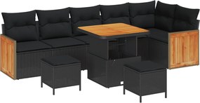 vidaXL Σετ Καναπέ Κήπου με μαξιλάρι 9 pcs Μαύρο