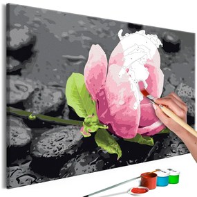 Πίνακας ζωγραφικής με αριθμούς Ροζ λουλούδι και πέτρες - 60x40