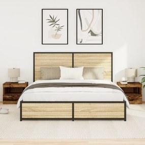 vidaXL Κομοδίνα με LED Φώτα 2 τεμ Παλιό Ξύλο 50x40x45 εκ