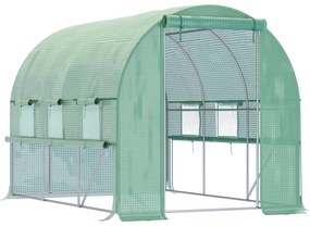 Outsunny Θερμοκήπιο από φιλμ, 6 παράθυρα που ξεδιπλώνονται, πόρτα με φερμουάρ, σκελετός από ανοξείδωτο ατσάλι, 2,95 x 2 x 2 m, Πράσινο