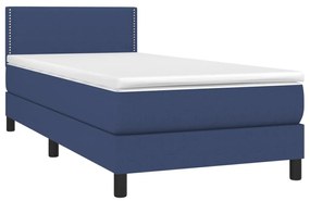 Κρεβάτι Boxspring με Στρώμα &amp; LED Μπλε 90x200 εκ. Υφασμάτινο - Μπλε