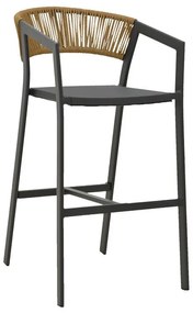 Aluminum bar stool Phoenix stackable anthracite frame-textilene natural rattan 53x58x103cm 53x58x103 εκ.