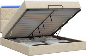vidaXL Κρεβάτι Ottoman με Στρώμα και LED Κρεμ 180 x 200 cm Ύφασμα