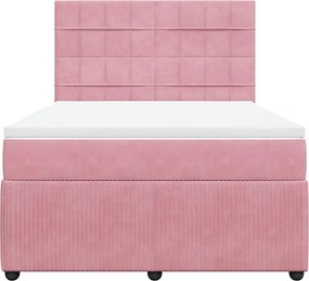 vidaXL Κρεβάτι Boxspring με Στρώμα Ροζ 140x200 εκ. Βελούδινο