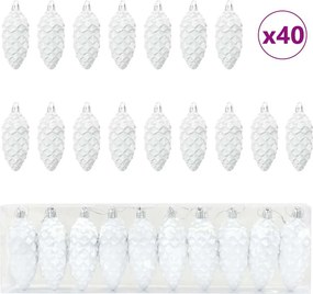 vidaXL Μπάλα από κουκουνάρι Χριστουγέννων 40 pcs Λευκό Πλαστικό