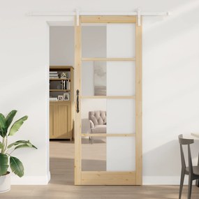 vidaXL Συρόμενη Πόρτα ORKDAL Σετ 2 Φυσικό και λευκό Ξύλο και μέταλλο