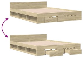 vidaXL Πλαίσιο Κρεβατιού με συρτάρια Sonoma Δρυς 140x190εκ. Επεξ. Ξύλο