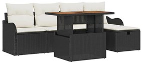 vidaXL Σετ Καναπέ Κήπου Ρυθμιζόμενο ύψος 6 pcs Μαύρο συνθετικό ρατάν