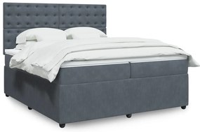 vidaXL Κρεβάτι Boxspring με Στρώμα Σκούρο Γκρι 200x200 εκ. Βελούδινο