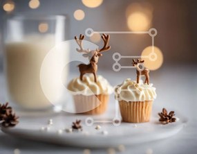 Intra Συλλεκτικό Ξύλινο Παζλ Plywood  4mm - Cupcakes με ειδώλια ελαφιών σε λευκό πιάτο Σε Ξύλινο Κουτί - Διαστάσεις: 10x10 cm – 25 κομμάτια