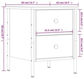 Κομοδίνα 2 Τεμ. Μαύρα 40 x 42 x 50 εκ. από Επεξεργασμένο Ξύλο - Μαύρο