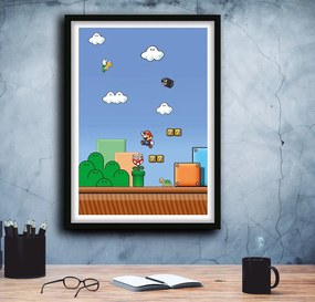 Πόστερ &amp; Κάδρο Super Mario GM174 30x40cm Μαύρο Ξύλινο Κάδρο (με πόστερ)