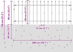 vidaXL Φράχτης με Σπίθες Asten Μαύρο 200 x 130 εκ