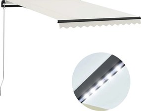 vidaXL Χειροκίνητη τέντα με ηλιακό LED 3 x 2,5 m Κρεμ 100% Πολυεστέρας