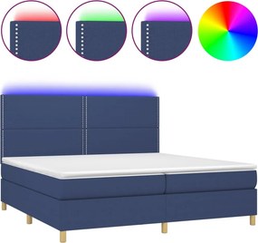 vidaXL Κρεβάτι Boxspring με Στρώμα &amp; LED Μπλε 200x200 εκ. Υφασμάτινο