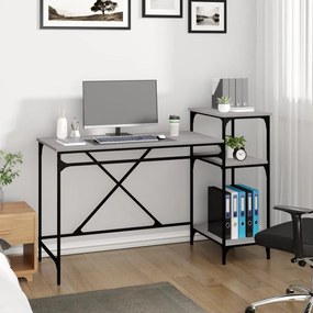 vidaXL Γραφείο με Ράφια Γκρι Sonoma 135x50x90 εκ. Επεξ. Ξύλο/Σίδηρος
