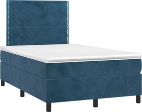 vidaXL Κρεβάτι Boxspring με Στρώμα &amp; LED Σκ. Μπλε 120x190εκ. Βελούδινο