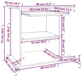 vidaXL Γραφείο Υπολογιστή Γυαλιστερό Λευκό 80x50x75 εκ. Επεξ. Ξύλο