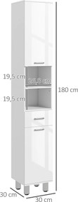Ντουλάπι μπάνιου, Ντουλάπι μπάνιου, με ράφια και συρτάρι, ρυθμιζόμενο, λευκό