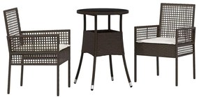 vidaXL Σέτ φαγητού για κήπο 3 pcs Καφέ Πολυ ράταν