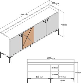 Κονσόλα Καρυδί / Λευκό RAFLIR 180x35x78