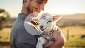 Intra Συλλεκτικό Ξύλινο Παζλ Plywood 4mm - Άτομο που κρατά ένα μικρό αρνί και χαμογελά στην κάμερα Σε Ξύλινο Κουτί - Διαστάσεις: 10x10 cm – 25 κομμάτια