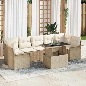 vidaXL Σετ Καναπέ Κήπου με μαξιλάρι 8 pcs Μπεζ Πολυ ράταν