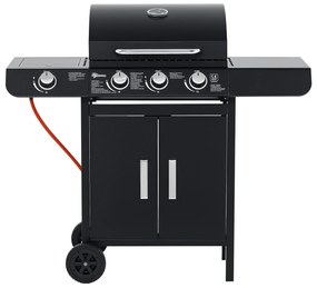 Outsunny Ψησταριά υγραερίου με 3 κύριους καυστήρες + 1 πλευρικό καυστήρα, ράφι, ανοξείδωτο ατσάλι, μαύρο, 110 x 50 x 100 cm