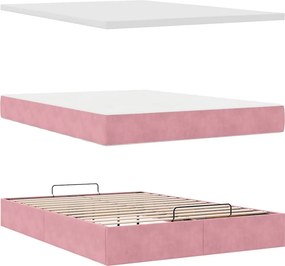 vidaXL Οθωμανικό κρεβάτι με στρώμα ροζ 140x190cm Βελούδο