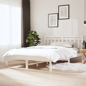 vidaXL Πλαίσιο Κρεβατιού Λευκό 150 x 200 εκ. Μασίφ Ξύλο King Size