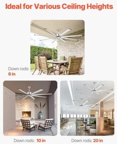 VEVOR 213 cm Aluminum Ceiling Fan Without Light Remote Control Brushed Nickel