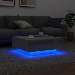 vidaXL Τραπεζάκι Σαλονιού με Φώτα LED Γκρι Sonoma 80x80x31 εκ.