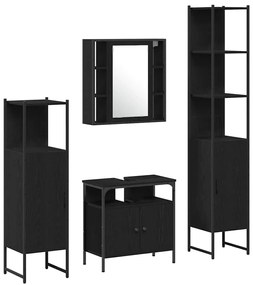 vidaXL Σετ Επίπλων Μπάνιου με ράφι 4 pcs Μαύρη Οξυά Επεξεργασμένο ξύλο