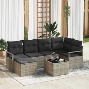 vidaXL Σετ Κήπου 7 Τεμαχίων με Μαξιλάρια Γκρι Πολυ Ράττανα