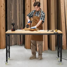 VEVOR 60" Workbench on Wheels Adjustable Height Table with Power Outlet &amp; Pegboard