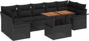 vidaXL Σετ Καναπέ Κήπου με μαξιλάρι 8 pcs Μαύρο