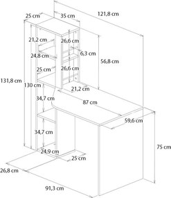Γραφείο εργασίας Gemini Megapap χρώμα ανθρακί - λευκό 121,8x59,6x131,8εκ.