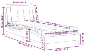 Κρεβάτι με Στρώμα Μαύρο/Λευκό 90x190 εκ. από Συνθετικό Δέρμα - Λευκό