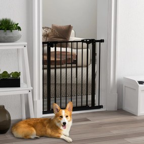 Dog Door Gate Barrier Pet Gate Metal Plastic 74-80cm Μαύρο
